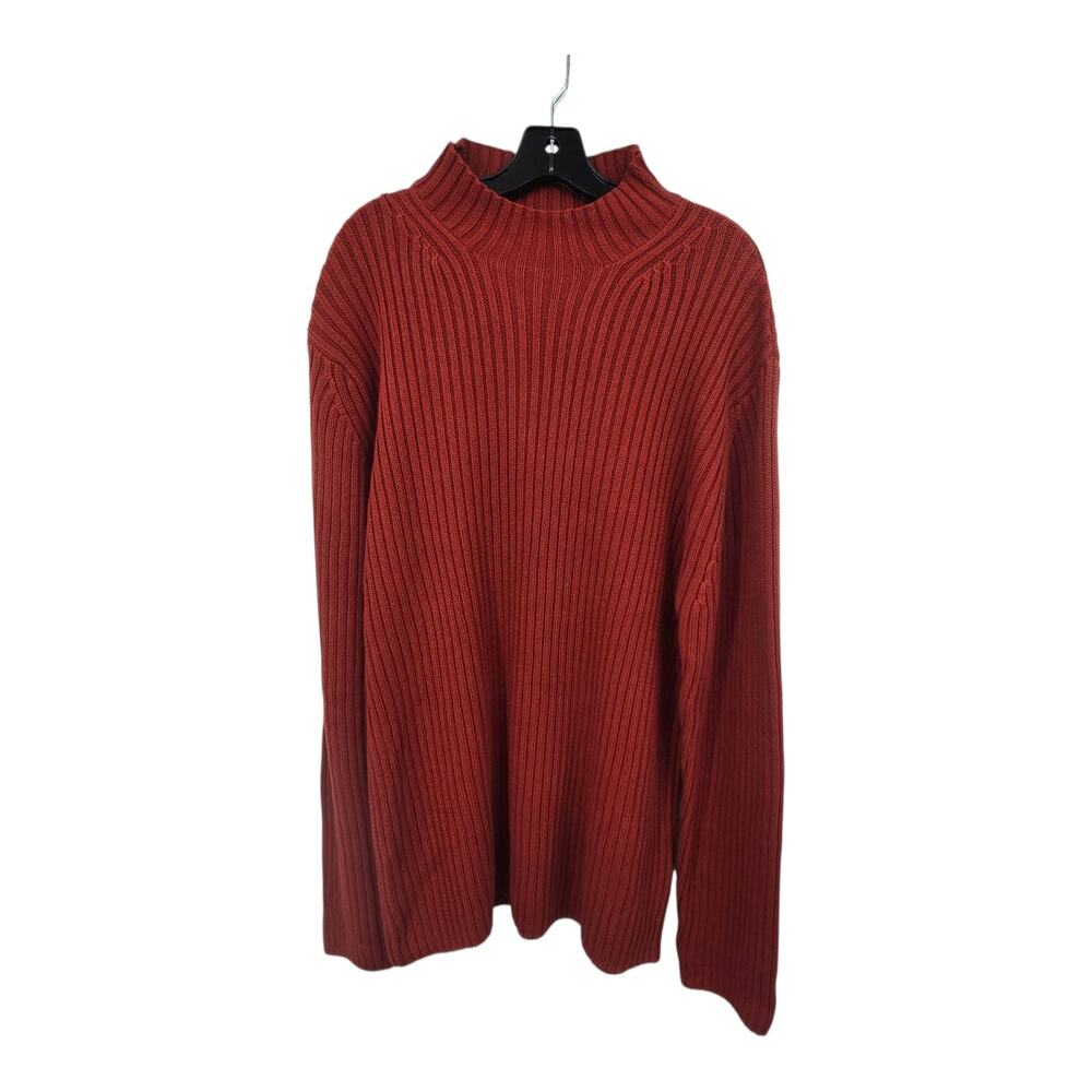 Vintage Y2K Fisherman Mock Neck Sweater Mens XL Tall Rust‎ Cotton Ribbed Classic